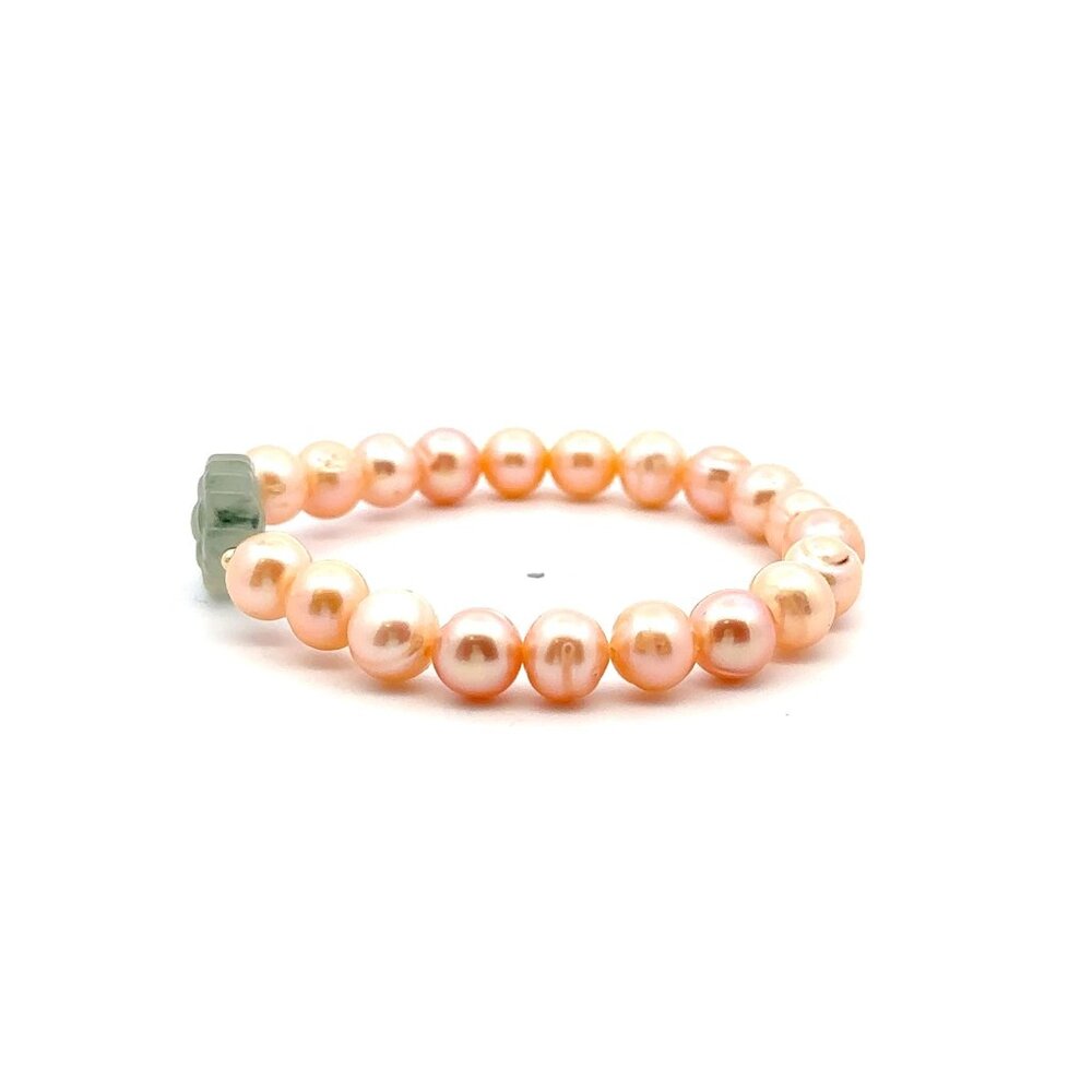 Cultured Pearl Pink Stretch Bracelet Jade Carved Flower 18k Tiny Beads - Picture 3 of 5